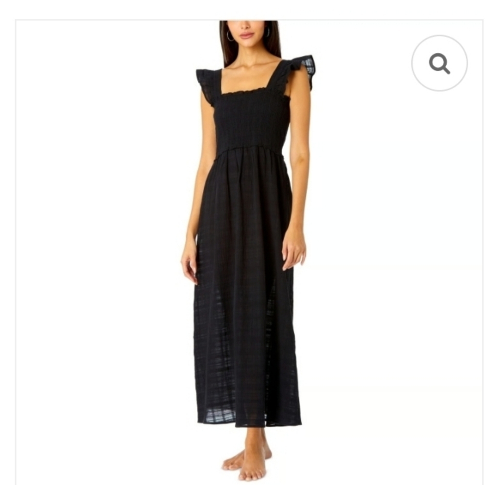 IBIZA Anne Cole Women's Cotton Cover-up MIDI Dress - Moonless Night Black